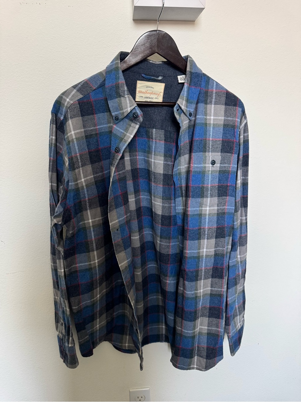 Weatherproof Plaid Shirt in Blue, Gray & Cream